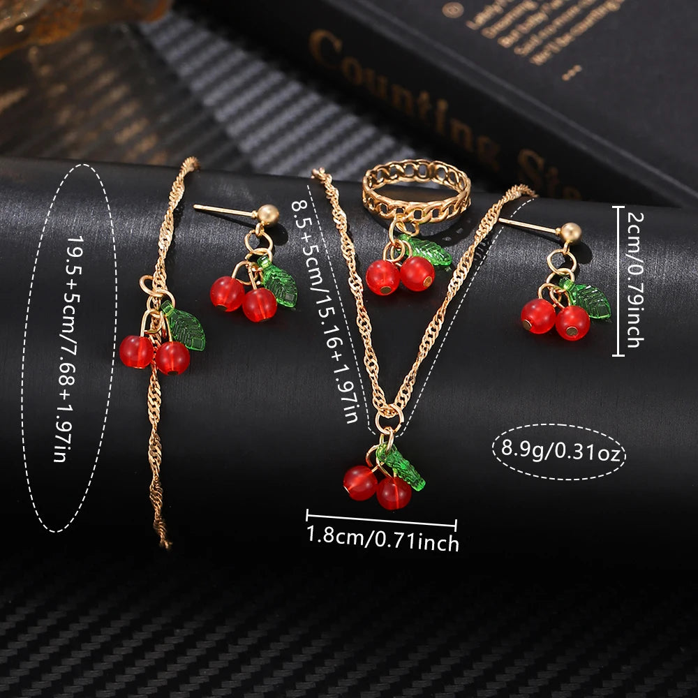 Ladies Elegant Red Leather Watch & Bracelet Set