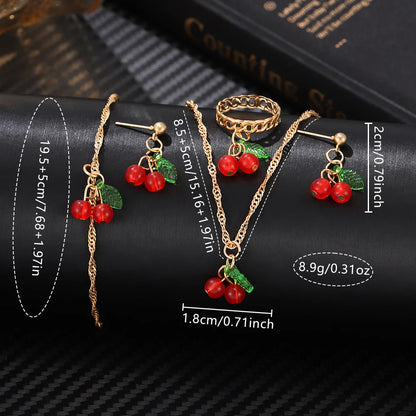 Ladies Elegant Red Leather Watch & Bracelet Set